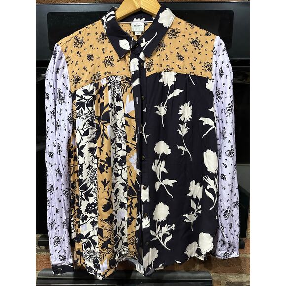 Anthropologie Maeve Alida Contrast Buttondown Top Mixed Floral Large NWOT - Picture 1 of 9